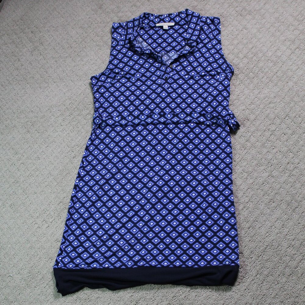 41 Hawthorn Size S Blue Geometric Belted Stretch Collared Midi Dress